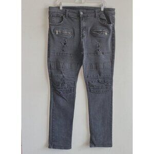 P100 Platform 100 Distressed Stretch Skinny Moto Jeans Size 36 x 29 Black